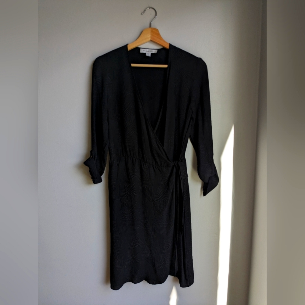 Amour Vert silk textured black wrap dress XS